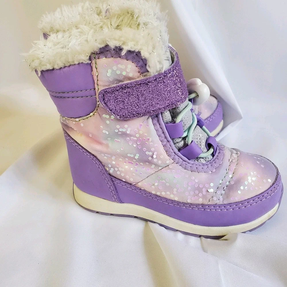 Wonder Nation Girls Winter Boots Size‎ 7 Purple & Silver Glitter Sparkle